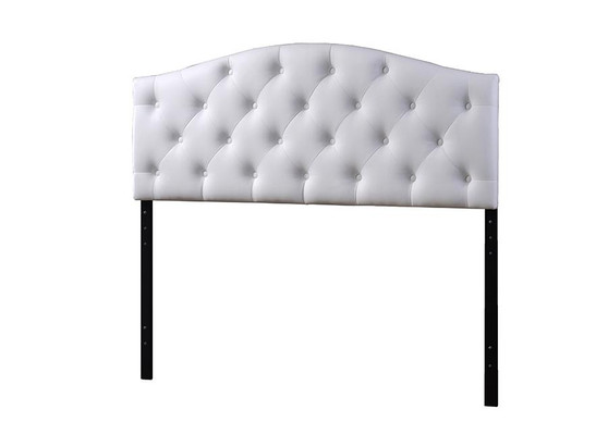 Myra Full Leather Button-Tufted Scalloped Headboard BBT6505-White-Full HB By Baxton Studio