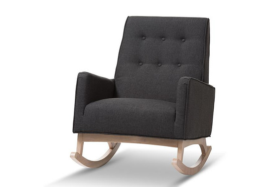 Dark Grey Fabric Upholstered Whitewash Wood Rocking Chair BBT5308-Dark Grey RC By Baxton Studio