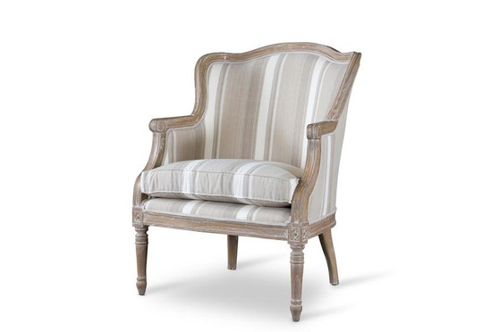 Charlemagne French Oak-Brown Stripe Accent Chair ASS293Mi CG4 By Baxton Studio