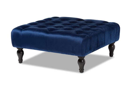 Transitional Blue Velvet Button Tufted Ottoman 502-Royal Blue-Otto By Baxton Studio