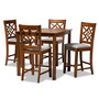 "RH340P-Sand/Dark Brown-5PC Pub Set" Nicolette Modern And Contemporary Grey Fabric Upholstered And Walnut Brown Finished Wood 5-Piece Pub Set