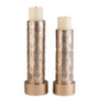 "K-4274-C1" 14", 16"H Rose Gold Bamboo Weave Candleholders Set Of 2 By Ore International