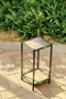 "LB-1709" 17" Gray Stone Slab 2 Tier Small Square Black/Gold Cast Metal Plant Stand By Ore International