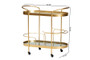 "JY20A268-Gold-Cart" Kamal Modern And Contemporary Glam Brushed Gold Finished Metal And Mirrored Glass 2-Tier Mobile Wine Bar Cart