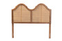 "MG9739-1-Ash Walnut Rattan-HB-King" Hazel Vintage Classic And Traditional Ash Walnut Finished Wood And Synthetic Rattan King Size Arched Headboard