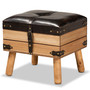 Amena Rustic Transitional Dark Brown Pu Leather Upholstered And Oak Finished Wood Small Storage Ottoman 1 By Baxton Studio