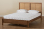 Redmond Mid-Century Modern Walnut Brown Finished Wood And Synthetic Rattan King Size Platform Bed 1 By Baxton Studio