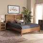 Redmond Mid-Century Modern Walnut Brown Finished Wood And Synthetic Rattan King Size Platform Bed 1 By Baxton Studio