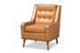 Daley Modern And Contemporary Tan Faux Leather Upholstered And Walnut Brown Finished Wood Lounge Armchair 1 By Baxton Studio