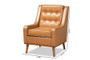 Daley Modern And Contemporary Tan Faux Leather Upholstered And Walnut Brown Finished Wood Lounge Armchair 1 By Baxton Studio