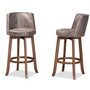 "RDC782SW-Grey/Walnut-BS-2PC Set" Adams Modern Transitional Distressed Grey Fabric Upholstered And Walnut Brown Finished Wood 2-Piece Bar Stool Set