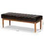"BBT8051.12-Dark Brown/Walnut-Bench" Daymond Mid-Century Modern Dark Brown Faux Leather Upholstered And Walnut Brown Finished Wood Dining Bench