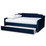 "CF9172-Navy Blue Velvet-Daybed-Q/T" Lennon Modern And Contemporary Navy Blue Velvet Fabric Upholstered Queen Size Daybed With Trundle