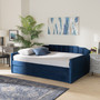 "CF9172-Navy Blue Velvet-Daybed-Q/T" Lennon Modern And Contemporary Navy Blue Velvet Fabric Upholstered Queen Size Daybed With Trundle
