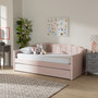 "CF9172-Pink Velvet Velvet-Daybed-T/T" Lennon Modern And Contemporary Pink Velvet Fabric Upholstered Twin Size Daybed With Trundle