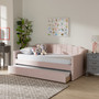 "CF9172-Pink Velvet Velvet-Daybed-T/T" Lennon Modern And Contemporary Pink Velvet Fabric Upholstered Twin Size Daybed With Trundle