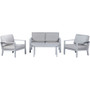 Kinsley 4Pc Seating: 2 Alum Side Chairs, Loveseat, Slat Top Coffee Table "KINS4PC-GRY"