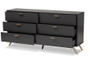"LV19COD19231-Dark Grey-6DW-Dresser" Baxton Studio Kelson Modern And Contemporary Dark Grey And Gold Finished Wood 6-Drawer Dresser