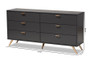 "LV19COD19231-Dark Grey-6DW-Dresser" Baxton Studio Kelson Modern And Contemporary Dark Grey And Gold Finished Wood 6-Drawer Dresser