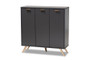 "LV19SC1915-Dark Grey-Shoe Cabinet" Baxton Studio Kelson Modern And Contemporary Dark Grey And Gold Finished Wood 3-Door Shoe Cabinet