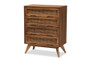 "MG9001-Rattan-4DW-Chest" Baxton Studio Barrett Mid-Century Modern Walnut Brown Finished Wood And Synthetic Rattan 4-Drawer Chest