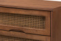 "MG9001-Rattan-6DW-Dresser" Baxton Studio Barrett Mid-Century Modern Walnut Brown Finished Wood And Synthetic Rattan 6-Drawer Dresser