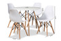 "AY-PC01-White-5PC Dining Set" Baxton Studio Jaspen Modern And Contemporary White Finished Polypropylene Plastic And Oak Brown Finished Wood 5-Piece Dining Set
