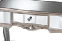 "JY13010-Silver-Console" Baxton Studio Elgin Contemporary Glam And Luxe Brushed Silver Finished Wood And Mirrored Glass 1-Drawer Console Table