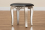 "JY13011-Silver-Stool" Baxton Studio Elgin Contemporary Glam And Luxe Grey Velvet Fabric Upholstered Brushed Silver Finished Wood And Mirrored Glass Ottoman Stool