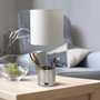 Simple Designs Hammered Metal Organizer Table Lamp With Usb Charging Port And Fabric Shade, Brushed Nickel "LT1085-BSN"
