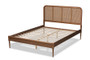 "MG0056-Rattan/Walnut-King" Baxton Studio Elston Mid-Century Modern Walnut Brown Finished Wood And Synthetic Rattan King Size Platform Bed