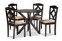 "Carlin-Sand/Dark Brown-5PC Dining Set" Baxton Studio Carlin Sand Fabric Upholstered And Dark Brown Finished Wood 5-Piece Dining Set