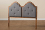 "MG9739-Dark Grey/Walnut-HB-Queen" Baxton Studio Falk Vintage Classic Traditional Dark Grey Fabric Upholstered and Walnut Brown Finished Wood Queen Size Arched Headboard