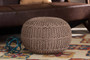"Palmas-Grey-Round Pouf" Baxton Studio Palmas Modern and Contemporary Bohemian Taupe Handwoven Pet Yarn Pouf Ottoman