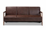 "WM5020-Dark Brown/Walnut-SF" Baxton Studio Christa Mid-Century Modern Transitional Dark Brown Faux Leather Effect Fabric Upholstered and Walnut Brown Finished Wood Sofa