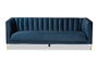 "5016D-Navy Blue Velvet-Sofa" Baxton Studio Maia Contemporary Glam and Luxe Navy Blue Velvet Fabric Upholstered and Gold Finished Metal Sofa