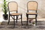 "C29-Black-Beechwood/Rattan-DC" Baxton Studio Cambree Mid-Century Modern Brown Woven Rattan and Black Wood 2-Piece Cane Dining Chair Set