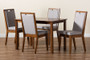 "Rosa-Grey/Walnut-5PC Dining Set" Baxton Studio Rosa Modern and Contemporary Grey Fabric Upholstered and Walnut Brown Finished Wood 5-Piece Dining Set