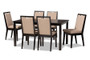 "Rosa-Sand/Dark Brown-7PC Dining Set" Baxton Studio Rosa Modern and Contemporary Sand Fabric Upholstered and Dark Brown Finished Wood 7-Piece Dining Set