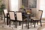 "Rosa-Sand/Dark Brown-7PC Dining Set" Baxton Studio Rosa Modern and Contemporary Sand Fabric Upholstered and Dark Brown Finished Wood 7-Piece Dining Set