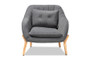 "924-Velvet Grey-Chair" Baxton Studio Valentina Mid-Century Modern Transitional Grey Velvet Fabric Upholstered and Natural Wood Finished Armchair