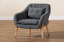 "924-Velvet Grey-Chair" Baxton Studio Valentina Mid-Century Modern Transitional Grey Velvet Fabric Upholstered and Natural Wood Finished Armchair