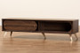 "LV12TV12120WI-Columbia-TV" Baxton Studio Dena Mid-Century Modern Walnut Brown Wood and Gold Finished TV Stand