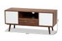 "NAB-008-Cherry/White" Baxton Studio Grover Mid-Century Modern Two-Tone Cherry Brown and White Finished Wood 2-Door TV Stand