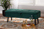 "FZD020108-Green Velvet-Bench" Baxton Studio Caine Modern and Contemporary Green Velvet Fabric Upholstered and Dark Brown Finished Wood Storage Bench