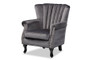 "904-Shiny Velvet Grey-Chair" Baxton Studio Relena Classic and Traditional Grey Velvet Fabric Upholstered and Dark Brown Finished Wood Armchair