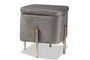 "FZD200336-Grey Velvet-Ottoman" Baxton Studio Aleron Contemporary Glam and Luxe Grey Velvet Fabric Upholstered and Gold Finished Metal Storage Ottoman