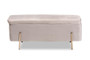 "FZD0223-Grey Velvet-Bench" Baxton Studio Rockwell Contemporary Glam and Luxe Grey Velvet Fabric Upholstered and Gold Finished Metal Storage Bench