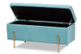"FZD0223-Light Blue Velvet-Bench" Baxton Studio Rockwell Contemporary Glam and Luxe Sky Blue Velvet Fabric Upholstered and Gold Finished Metal Storage Bench