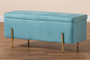 "FZD0223-Light Blue Velvet-Bench" Baxton Studio Rockwell Contemporary Glam and Luxe Sky Blue Velvet Fabric Upholstered and Gold Finished Metal Storage Bench